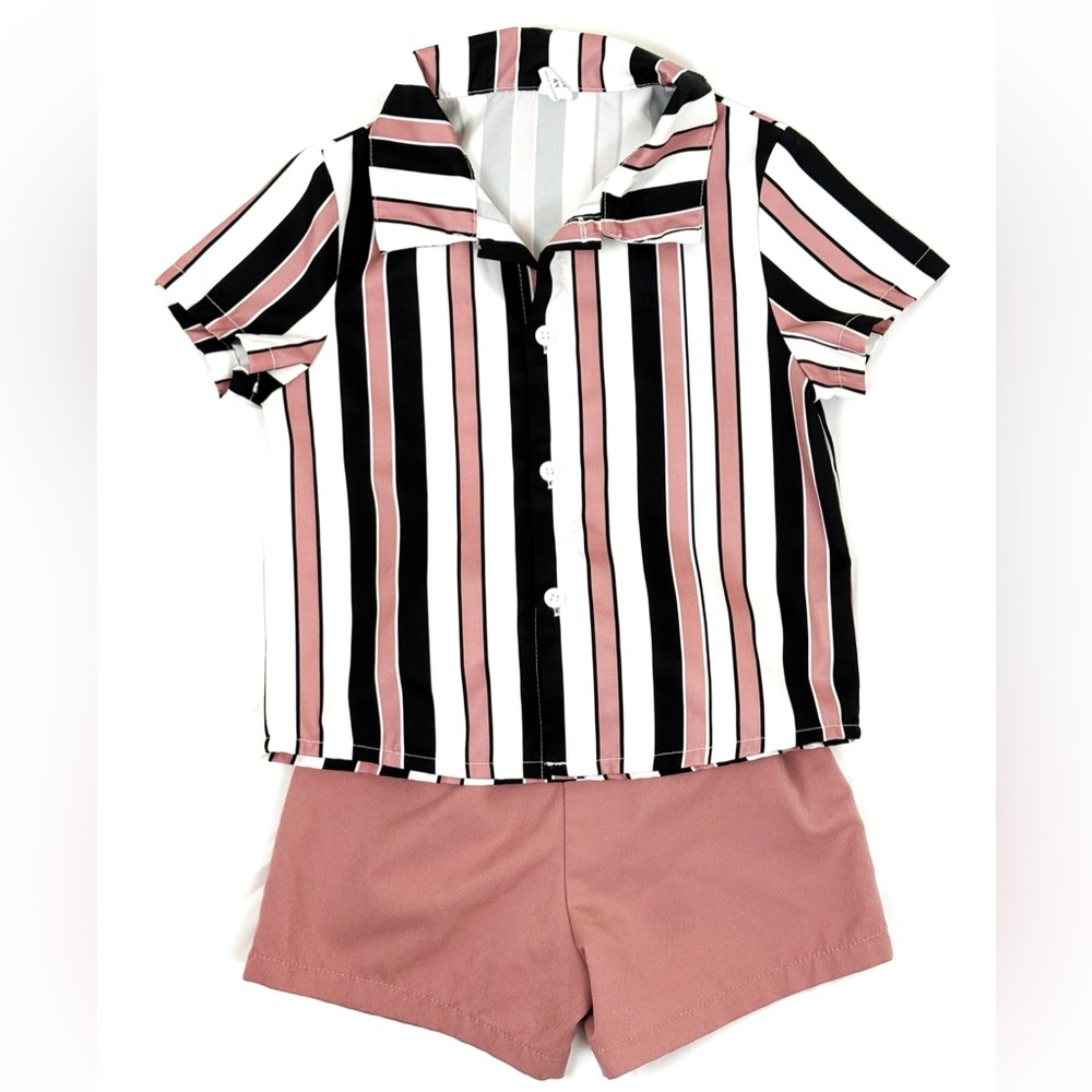 Black And Pink Stripes Matching Set-Boy 4T